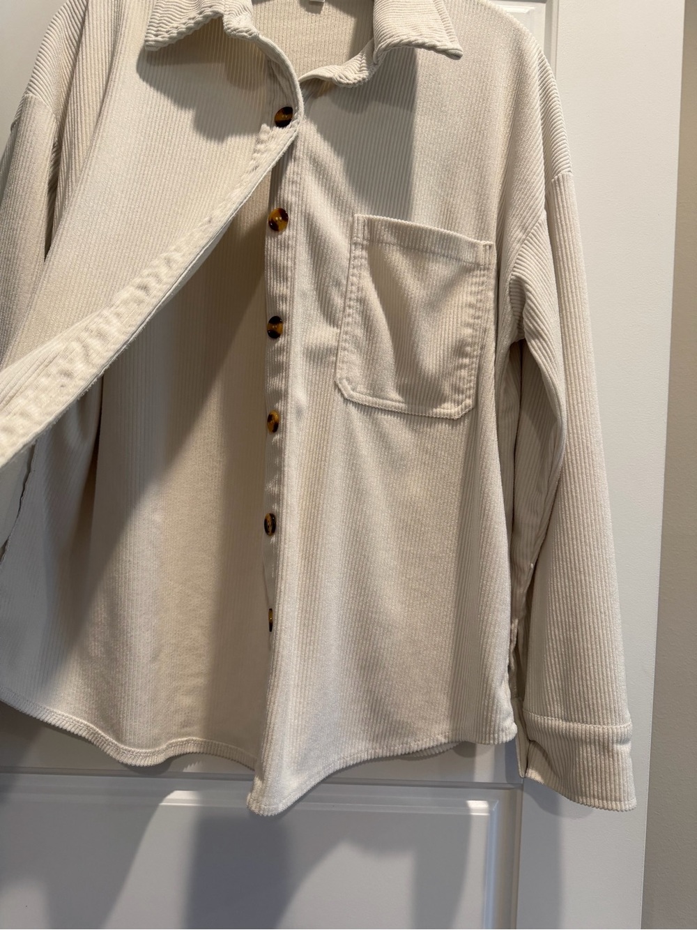 Cream Ribbed Button-Up Shacket - Picture 3 of 5